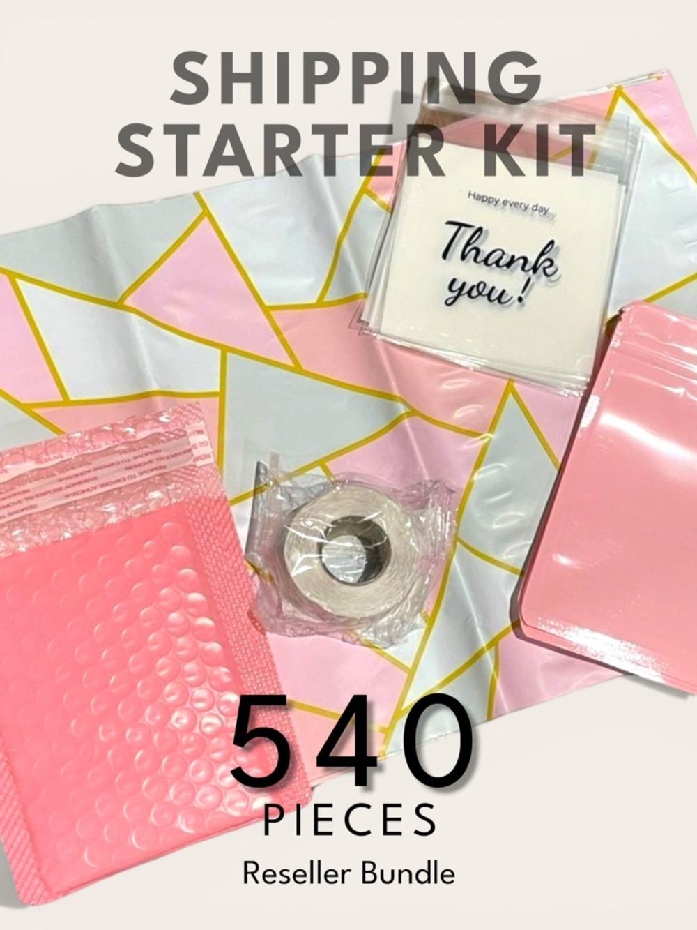 Reseller Shipping Bundle 540 pc Polymailers Stickers Bags Pink Small Business